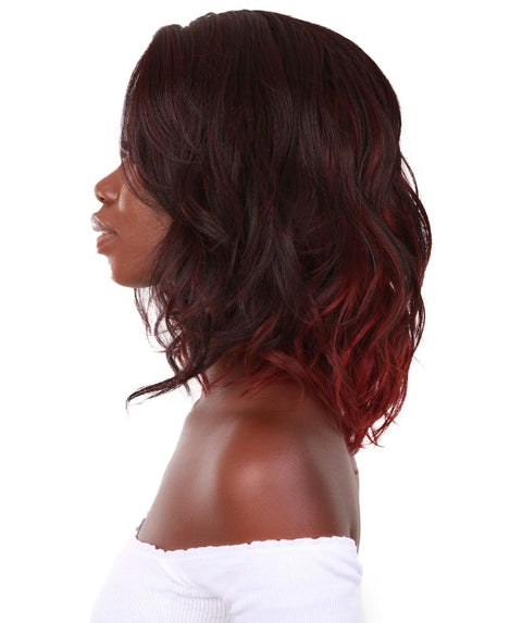 Rayana Deep Red Over Medium Red Light Shag Bob Lace Front Wig