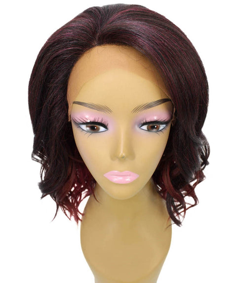 Rayana Deep Red Over Medium Red Light Shag Bob Lace Front Wig