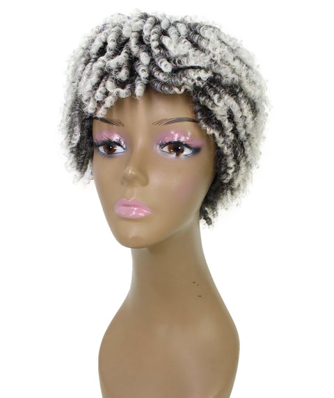 Kayla Gray with White Spiral Curl Hair Wig