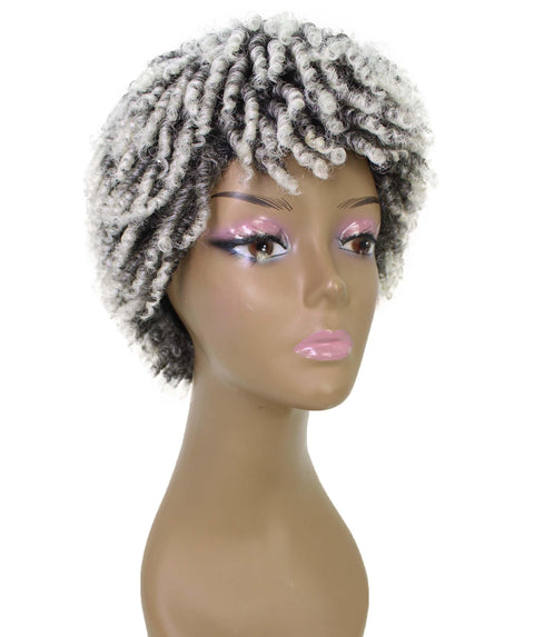 Kayla Gray with White Spiral Curl Hair Wig