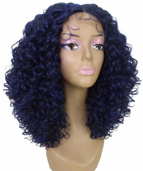 Precious Blue and Black Trendy Afro Lace Wig