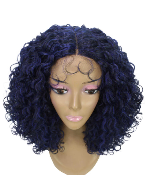 Precious Blue and Black Trendy Afro Lace Wig