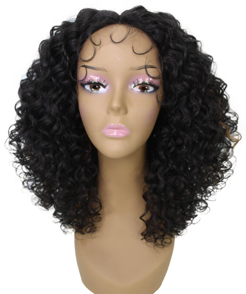 Precious Black with Golden Trendy Afro Lace Wig