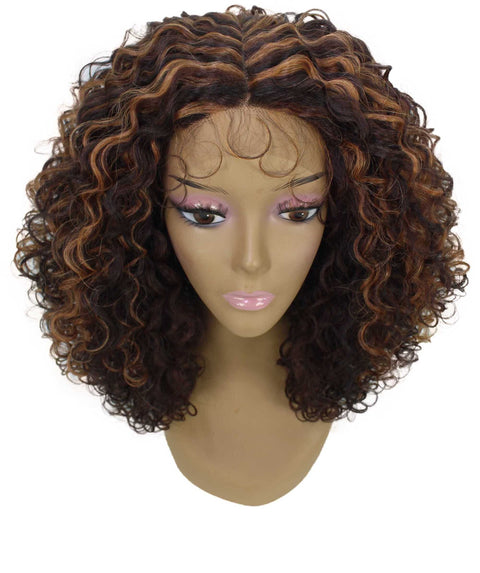 Precious Caramel Brown Blend Trendy Afro Lace Wig