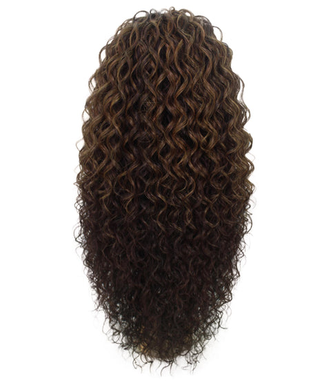 Asia Caramel Brown Blend Long Curls Lace Wig