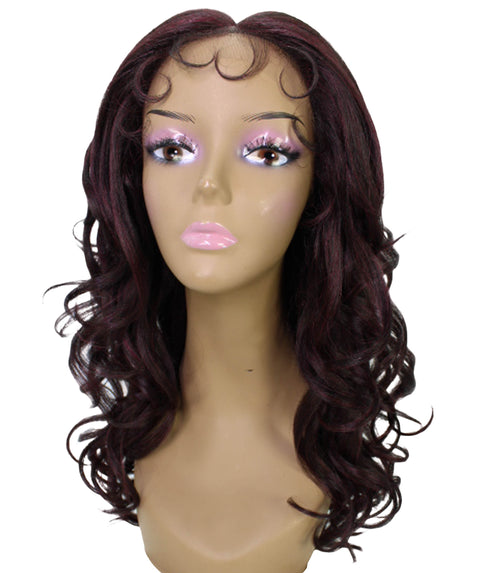 Kiara Deep Red and Black Blend Middle parted Wavy Lace Wig