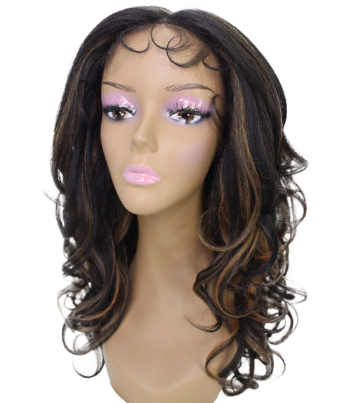 Kiara Black with Golden Middle parted Wavy Lace Wig