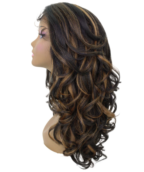 Kiara Black with Golden Middle parted Wavy Lace Wig