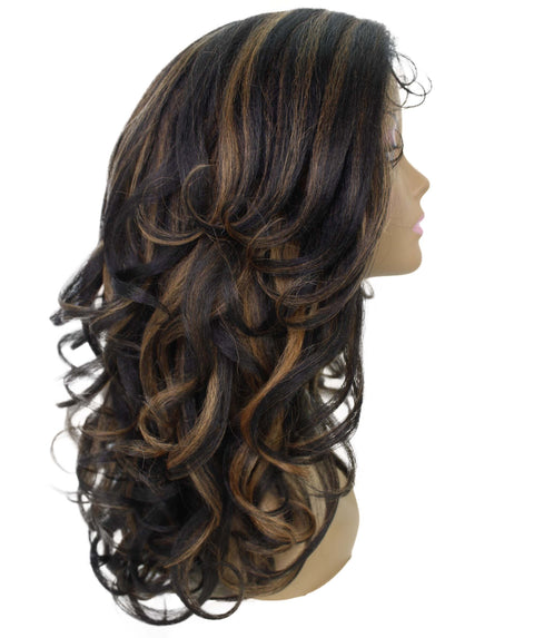 Kiara Black with Golden Middle parted Wavy Lace Wig