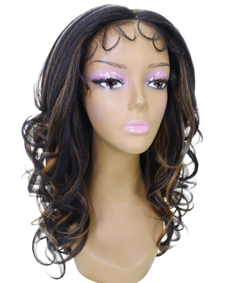 Kiara Black with Golden Middle parted Wavy Lace Wig