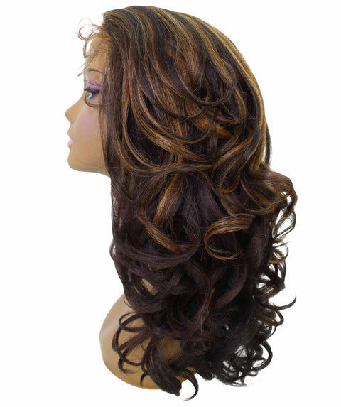 Kiara Caramel Brown Blend Middle parted Wavy Lace Wig