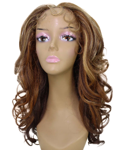 Kiara Auburn Brown Blend Middle parted Wavy Lace Wig