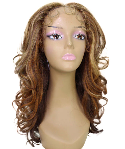 Kiara Auburn Brown Blend Middle parted Wavy Lace Wig