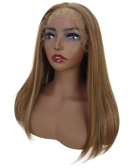 Ebony  Light Brown with grey Straight  Lace Wig