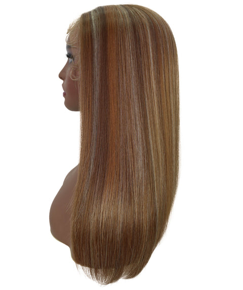 Ebony  Light Brown with grey Straight  Lace Wig