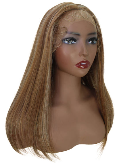 Ebony  Light Brown with grey Straight  Lace Wig